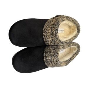 Vermont Country Store Women's Slippers Black Knit Faux Fur Lined Comfort Size 11
